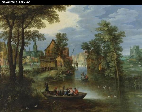 Marten Rijckaert River landscape with religious theme Flight into Egypt